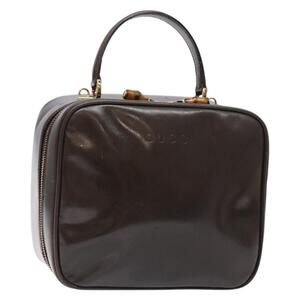 GUCCI Bamboo Vanity Hand Bag Patent Leather Brown Gold